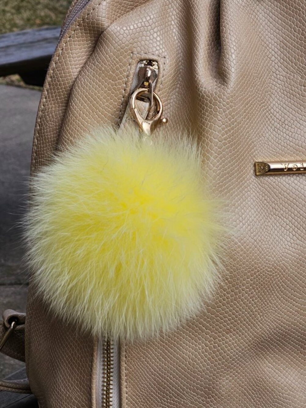 Yellow Real Fox Fur Keychain, Soft Fur Bag Charm